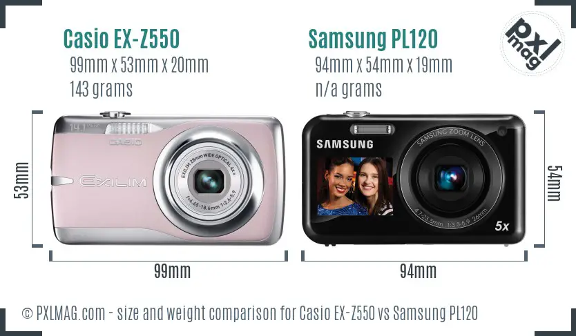 Casio EX-Z550 vs Samsung PL120 size comparison