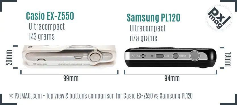 Casio EX-Z550 vs Samsung PL120 top view buttons comparison