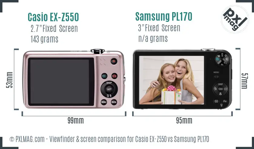 Casio EX-Z550 vs Samsung PL170 Screen and Viewfinder comparison