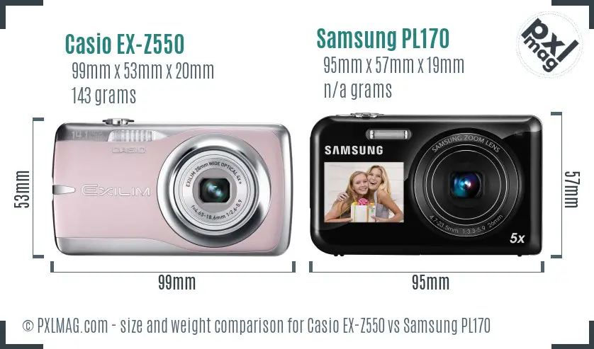 Casio EX-Z550 vs Samsung PL170 size comparison