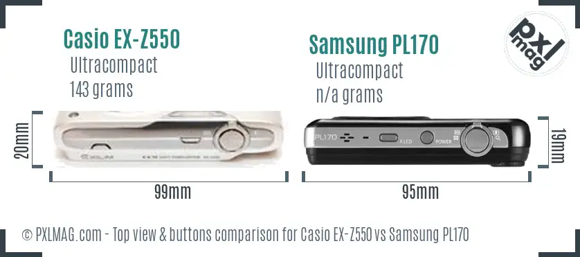Casio EX-Z550 vs Samsung PL170 top view buttons comparison
