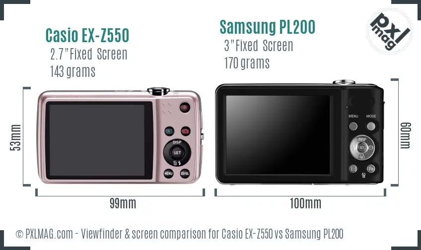 Casio EX-Z550 vs Samsung PL200 Screen and Viewfinder comparison