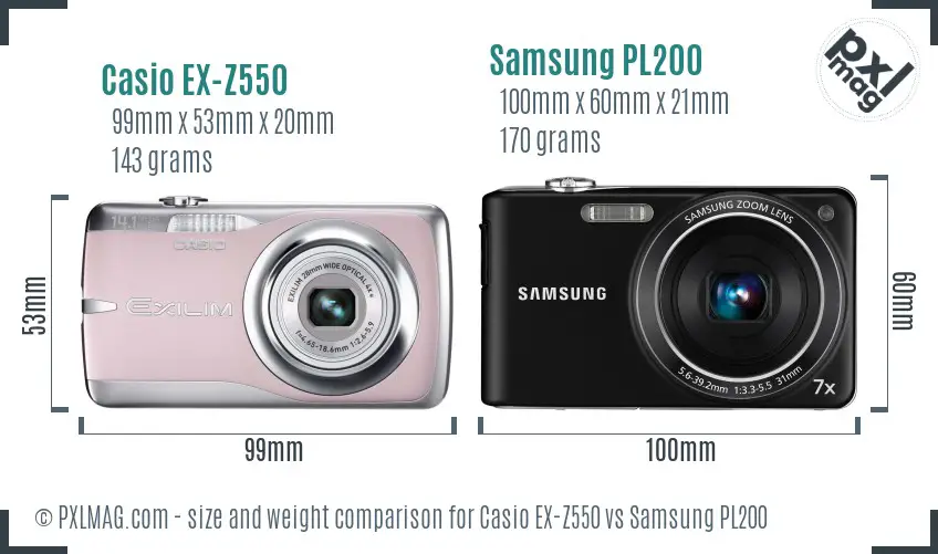 Casio EX-Z550 vs Samsung PL200 size comparison