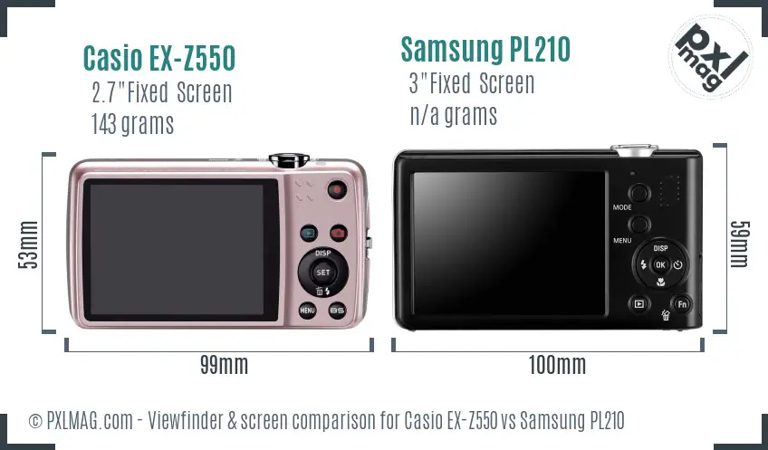 Casio EX-Z550 vs Samsung PL210 Screen and Viewfinder comparison