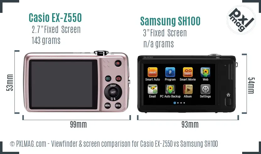 Casio EX-Z550 vs Samsung SH100 Screen and Viewfinder comparison