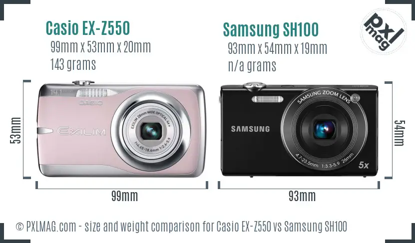 Casio EX-Z550 vs Samsung SH100 size comparison