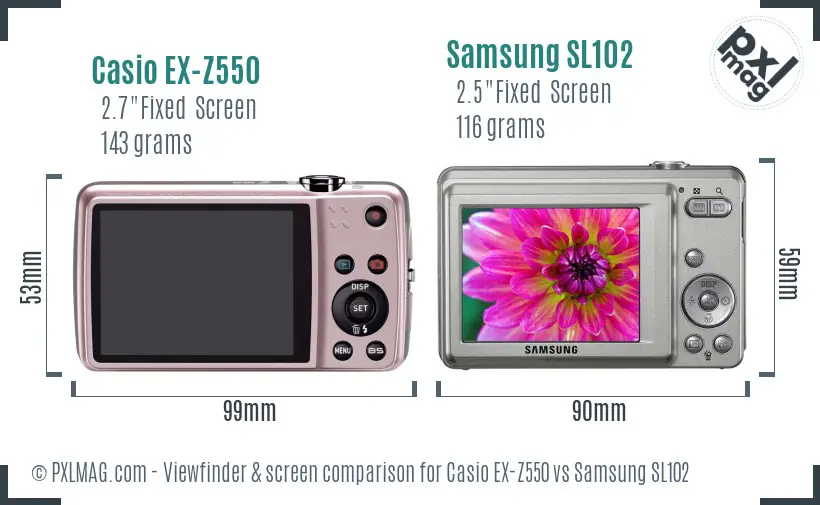 Casio EX-Z550 vs Samsung SL102 Screen and Viewfinder comparison