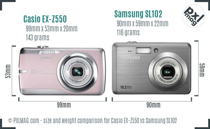 Casio EX-Z550 vs Samsung SL102 size comparison