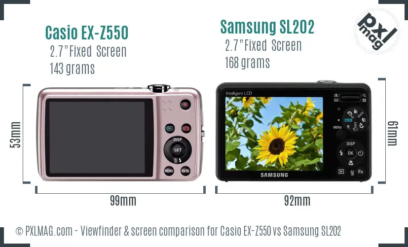 Casio EX-Z550 vs Samsung SL202 Screen and Viewfinder comparison Casio EX-Z550 vs Samsung SL202 Screen and Viewfinder comparison