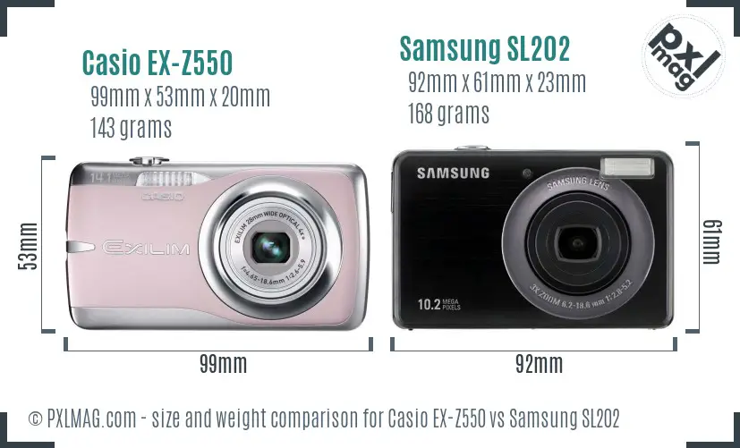 Casio EX-Z550 vs Samsung SL202 size comparison Casio EX-Z550 vs Samsung SL202 size comparison