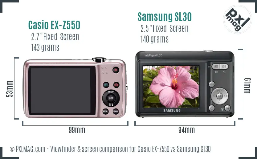 Casio EX-Z550 vs Samsung SL30 Screen and Viewfinder comparison