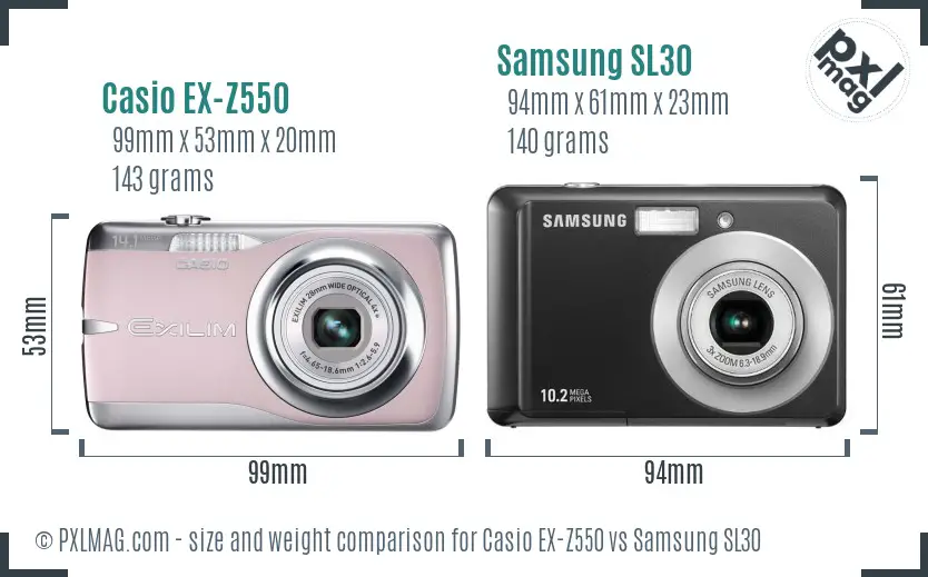 Casio EX-Z550 vs Samsung SL30 size comparison