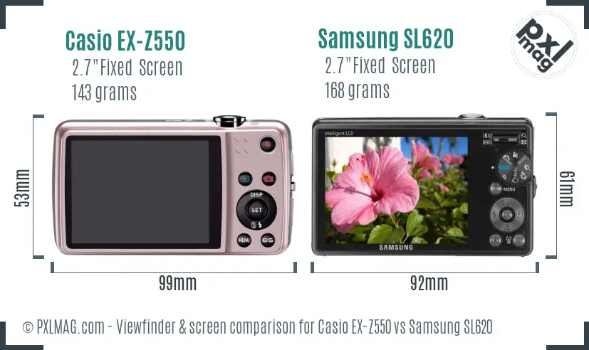Casio EX-Z550 vs Samsung SL620 Screen and Viewfinder comparison