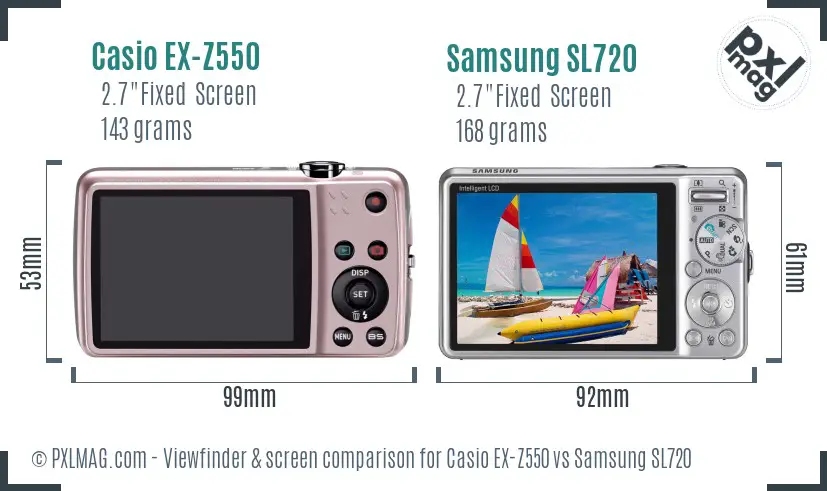 Casio EX-Z550 vs Samsung SL720 Screen and Viewfinder comparison