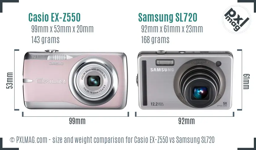 Casio EX-Z550 vs Samsung SL720 size comparison