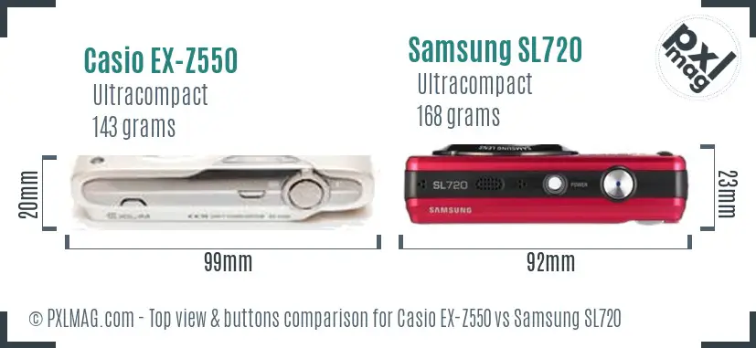 Casio EX-Z550 vs Samsung SL720 top view buttons comparison