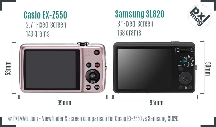 Casio EX-Z550 vs Samsung SL820 Screen and Viewfinder comparison