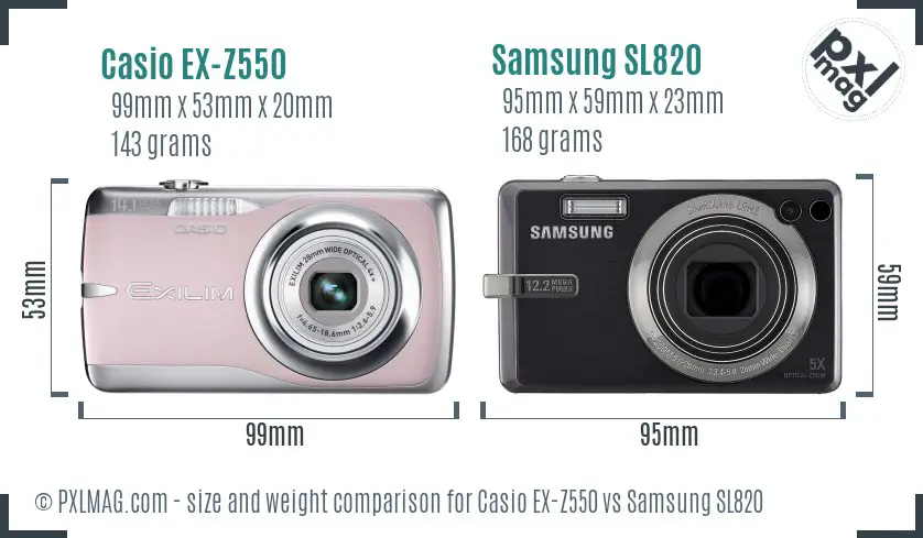 Casio EX-Z550 vs Samsung SL820 size comparison