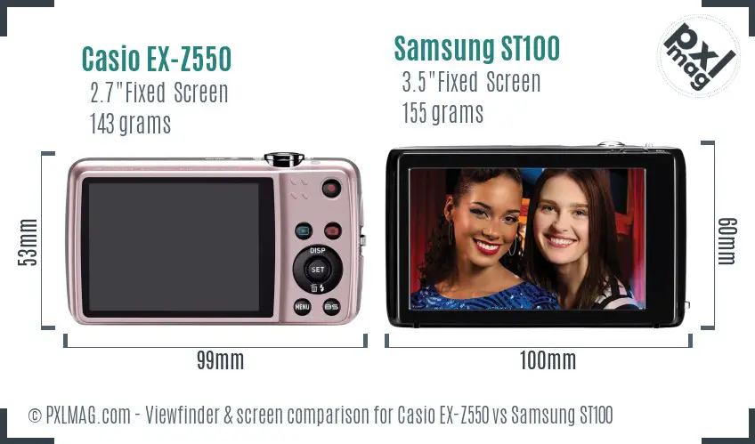 Casio EX-Z550 vs Samsung ST100 Screen and Viewfinder comparison