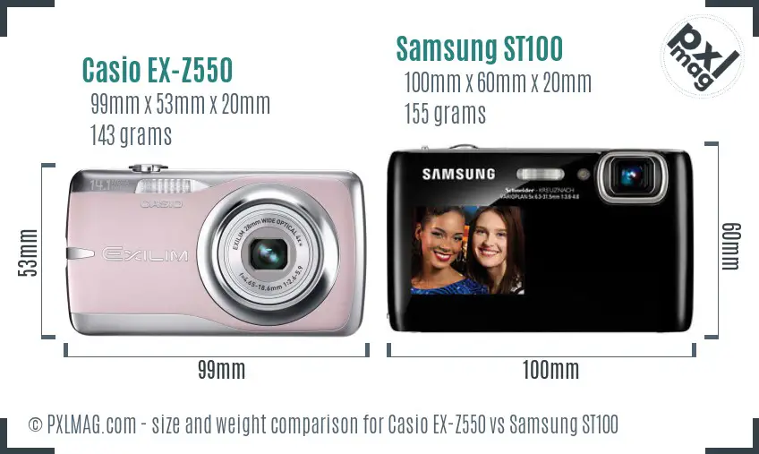 Casio EX-Z550 vs Samsung ST100 size comparison