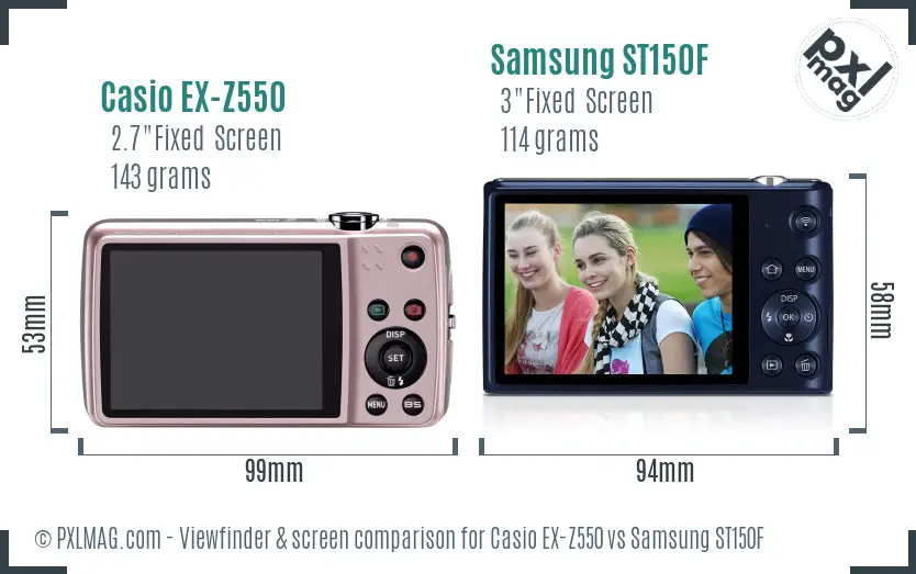 Casio EX-Z550 vs Samsung ST150F Screen and Viewfinder comparison