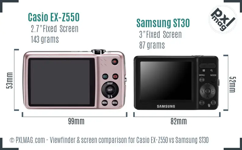 Casio EX-Z550 vs Samsung ST30 Screen and Viewfinder comparison