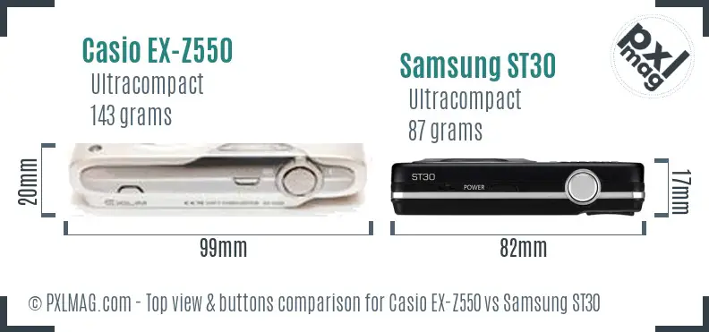 Casio EX-Z550 vs Samsung ST30 top view buttons comparison