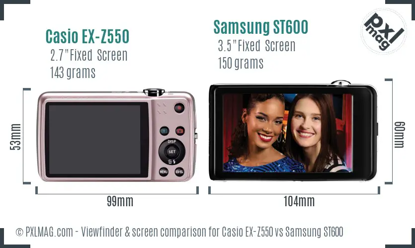 Casio EX-Z550 vs Samsung ST600 Screen and Viewfinder comparison