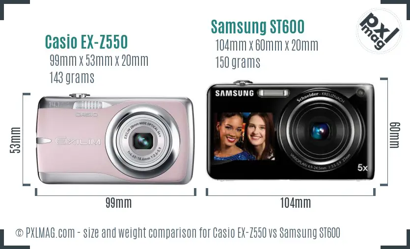 Casio EX-Z550 vs Samsung ST600 size comparison