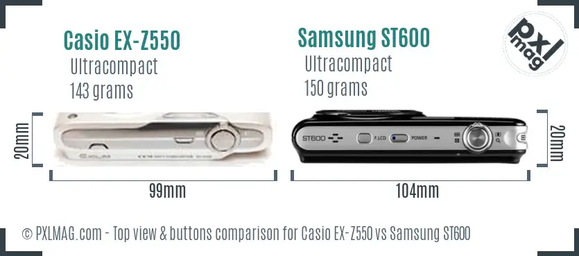 Casio EX-Z550 vs Samsung ST600 top view buttons comparison