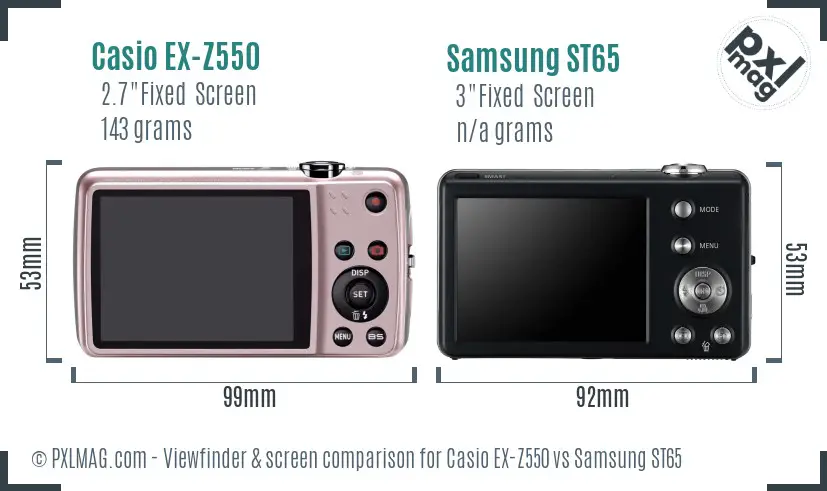 Casio EX-Z550 vs Samsung ST65 Screen and Viewfinder comparison