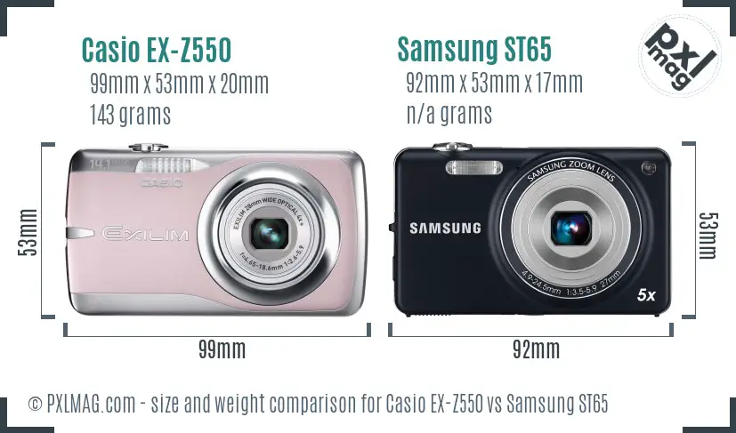 Casio EX-Z550 vs Samsung ST65 size comparison