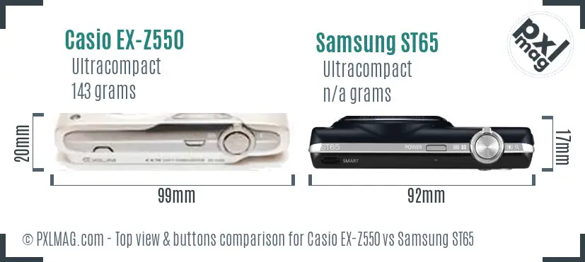 Casio EX-Z550 vs Samsung ST65 top view buttons comparison