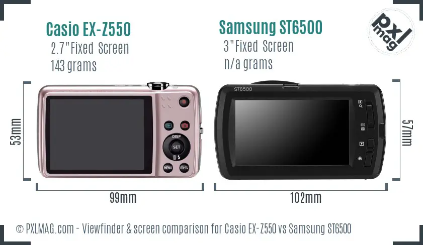 Casio EX-Z550 vs Samsung ST6500 Screen and Viewfinder comparison