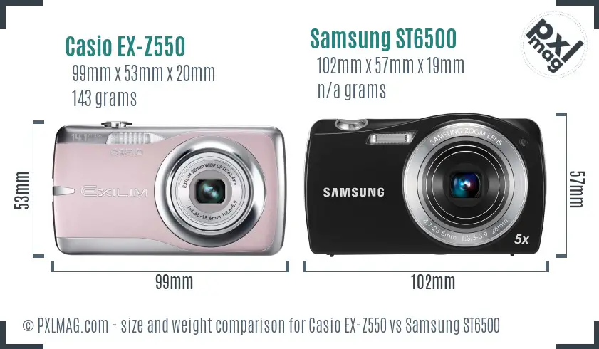 Casio EX-Z550 vs Samsung ST6500 size comparison