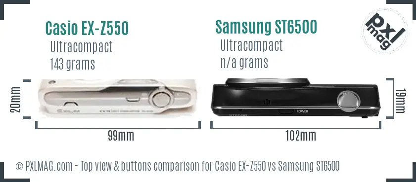 Casio EX-Z550 vs Samsung ST6500 top view buttons comparison