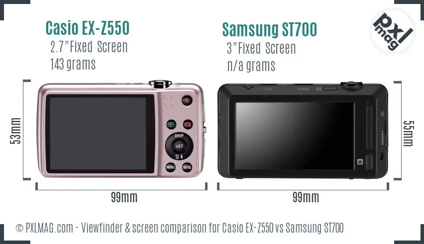 Casio EX-Z550 vs Samsung ST700 Screen and Viewfinder comparison