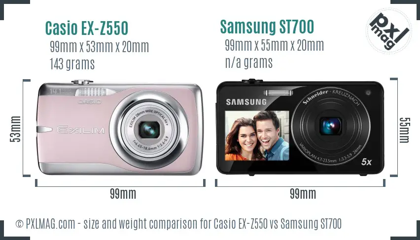 Casio EX-Z550 vs Samsung ST700 size comparison