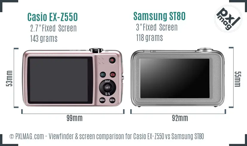 Casio EX-Z550 vs Samsung ST80 Screen and Viewfinder comparison