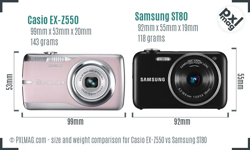 Casio EX-Z550 vs Samsung ST80 size comparison