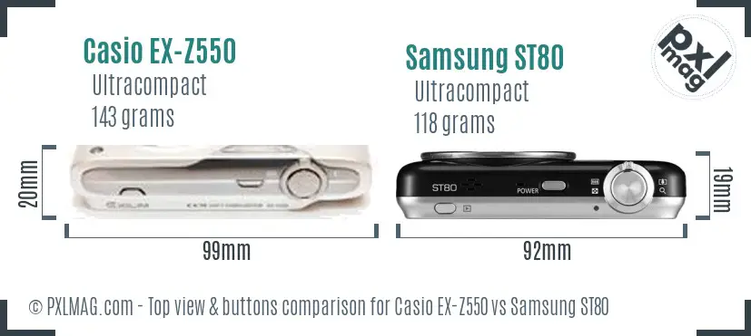 Casio EX-Z550 vs Samsung ST80 top view buttons comparison