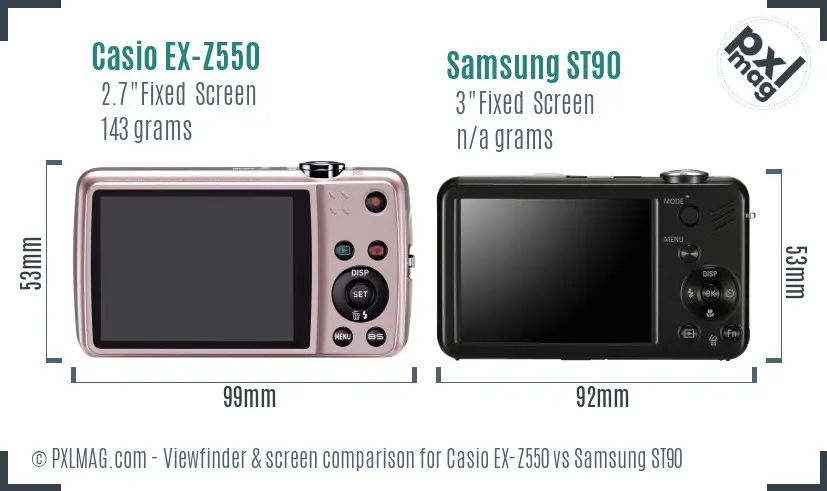 Casio EX-Z550 vs Samsung ST90 Screen and Viewfinder comparison