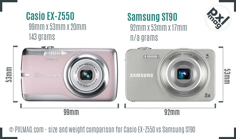 Casio EX-Z550 vs Samsung ST90 size comparison
