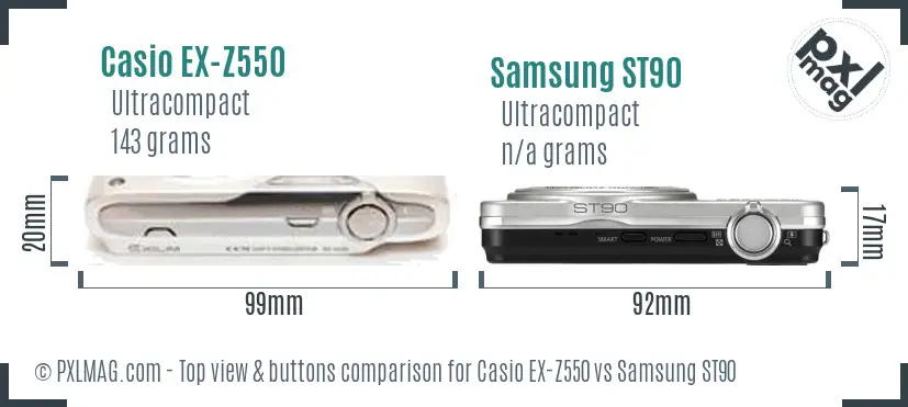 Casio EX-Z550 vs Samsung ST90 top view buttons comparison
