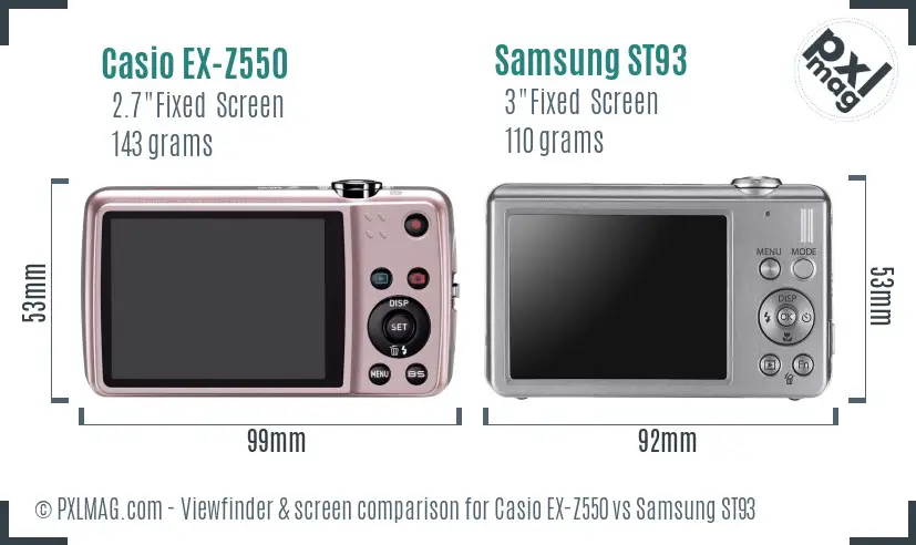 Casio EX-Z550 vs Samsung ST93 Screen and Viewfinder comparison