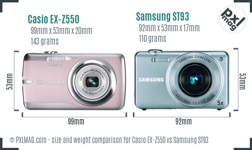 Casio EX-Z550 vs Samsung ST93 size comparison