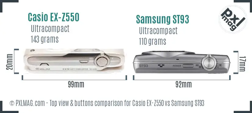 Casio EX-Z550 vs Samsung ST93 top view buttons comparison