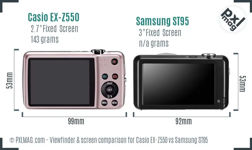 Casio EX-Z550 vs Samsung ST95 Screen and Viewfinder comparison