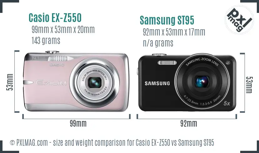 Casio EX-Z550 vs Samsung ST95 size comparison