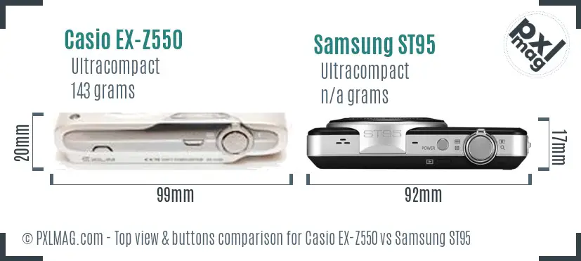 Casio EX-Z550 vs Samsung ST95 top view buttons comparison